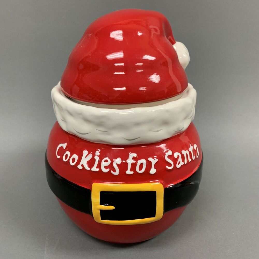 Real Home Earthenware‎ Red Santa Cookie Jar Christmas Holiday